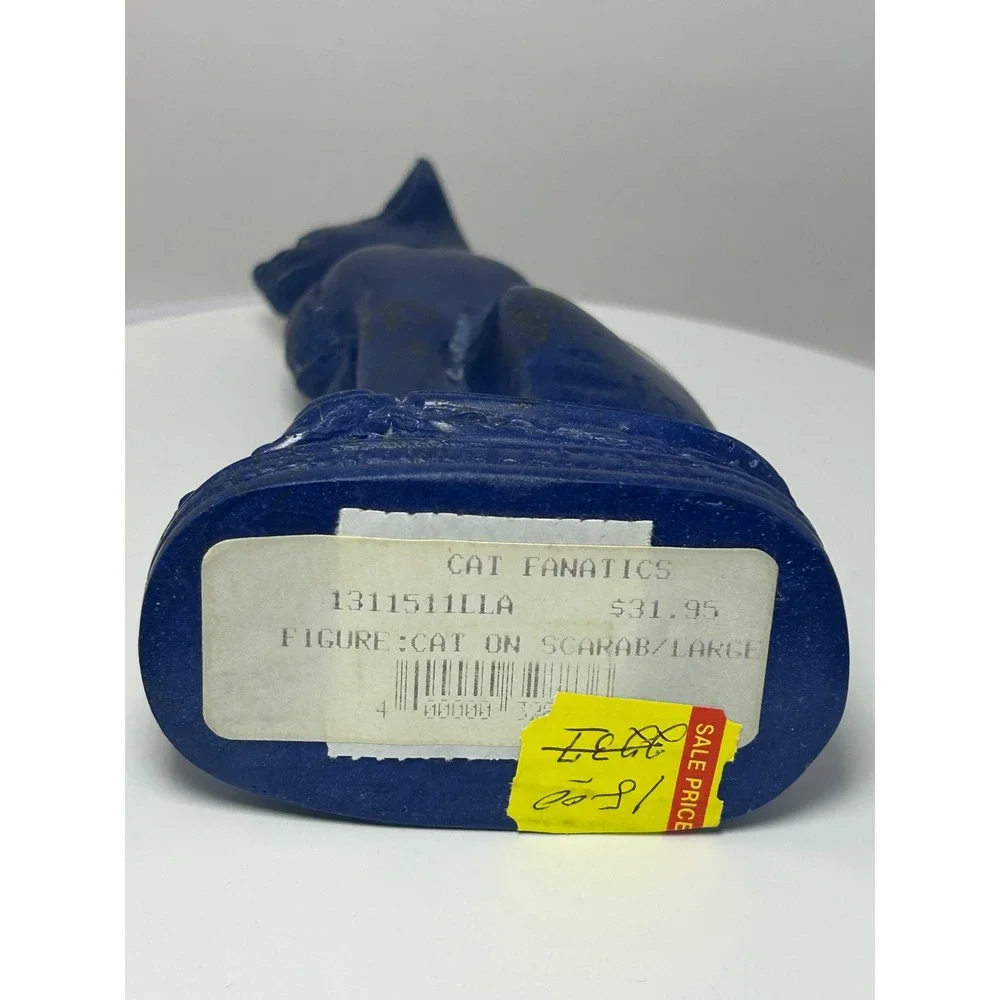 Vintage Egyptian Bastet Cat on Scarab Figurine Blue Lapis‎ Style Decor Large